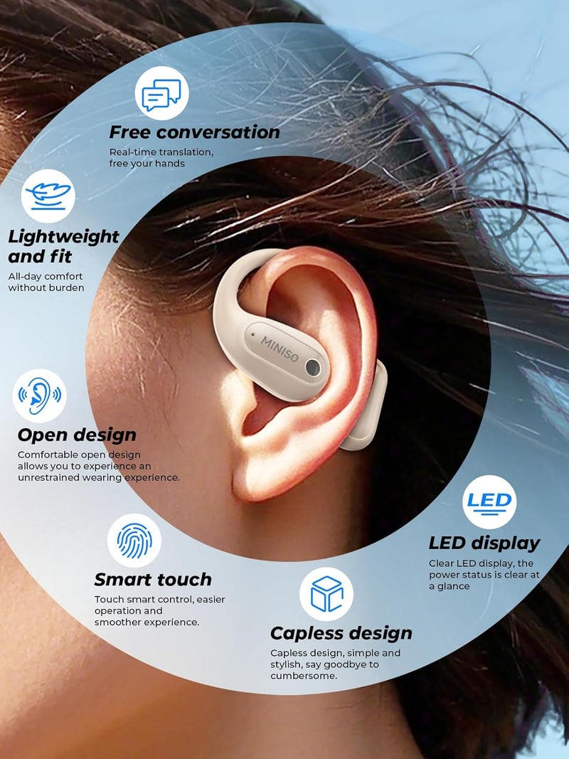 Miniso MS190 Translation Earbuds Real Time, Language Translator Earbuds with 135 Languages, LED Display, Bluetooth 6.0, Open-Ear translating Headphones with APP, 60Hrs Playtime, Perfect for Business - Image 4